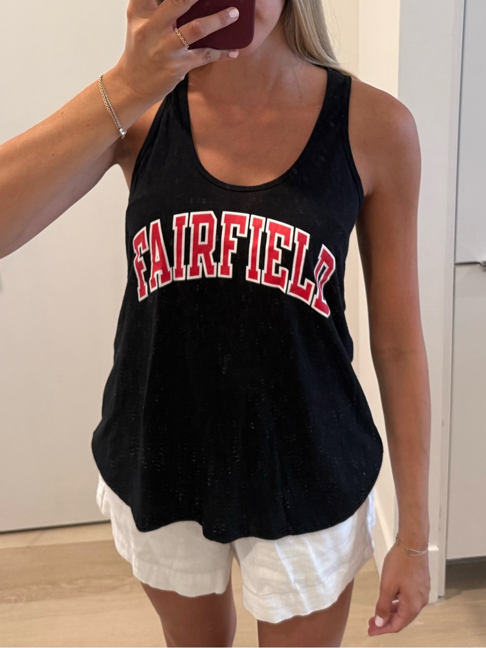 Champion Black Racerback Tank with Red & White Fairfield University